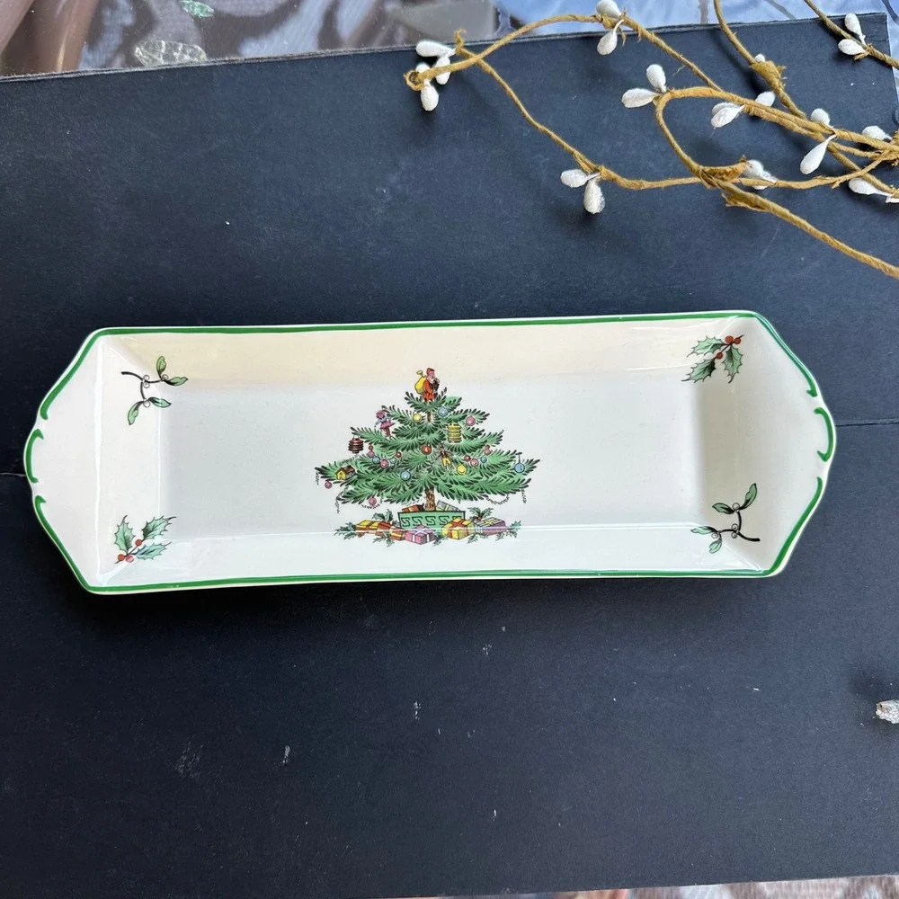 Vintage Spode England Christmas Tree Mint Candy Cracker Serving  Tray 9